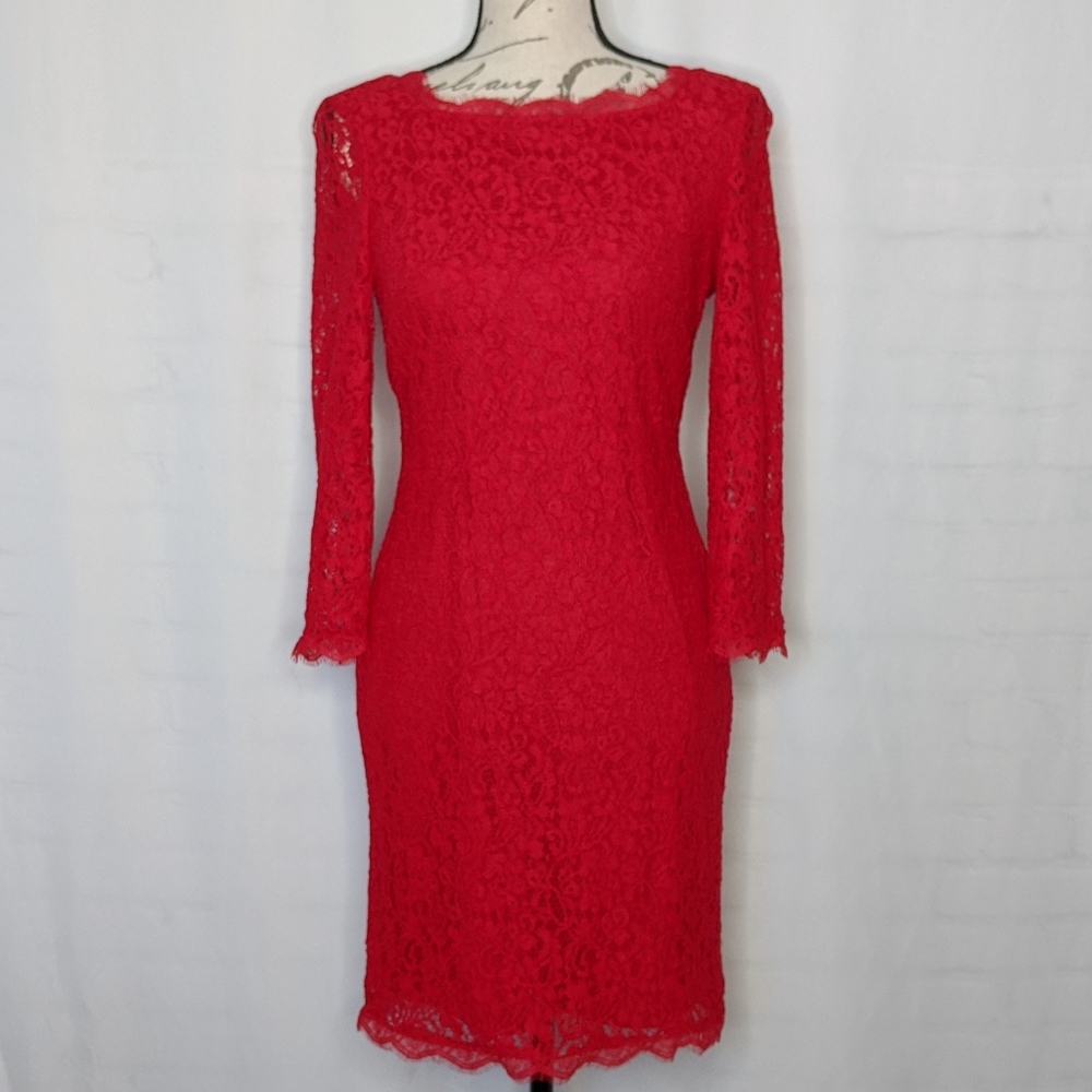 EUC Adrianna Papell red lace dress